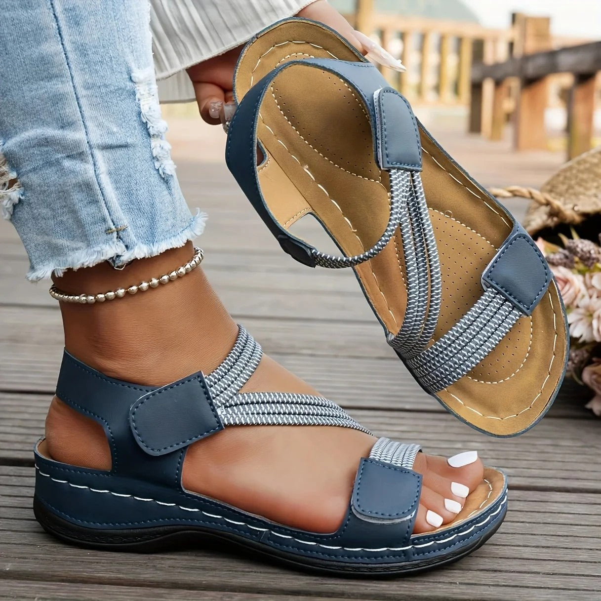 Tila Open-Toe Wedge Sandals - Sky Blue