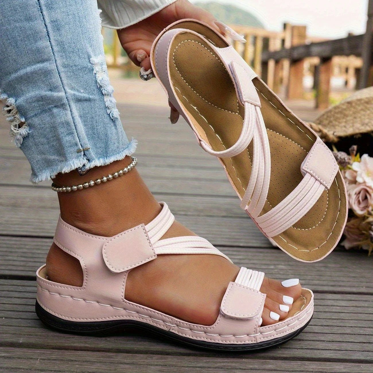 Tila Open-Toe Wedge Sandals - Rose Pink