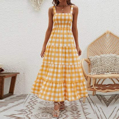 Tivoli Shirred Gingham Maxi Dress - Marigold Gingham