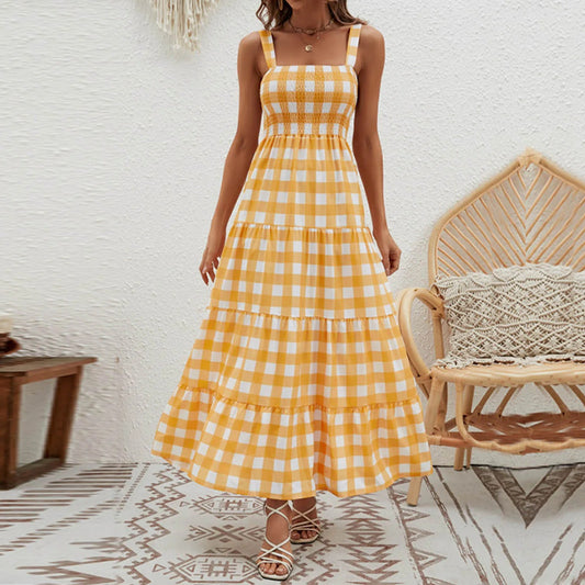 Tivoli Shirred Gingham Maxi Dress - Marigold Gingham