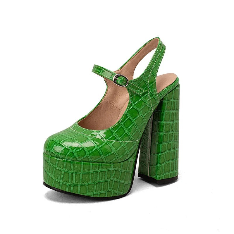 Stresa Patent Leather Platform Heels - Forest Green