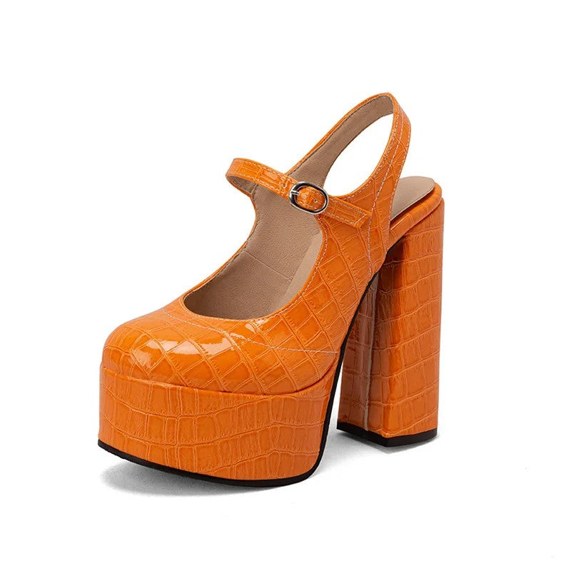 Stresa Patent Leather Platform Heels - Tangerine