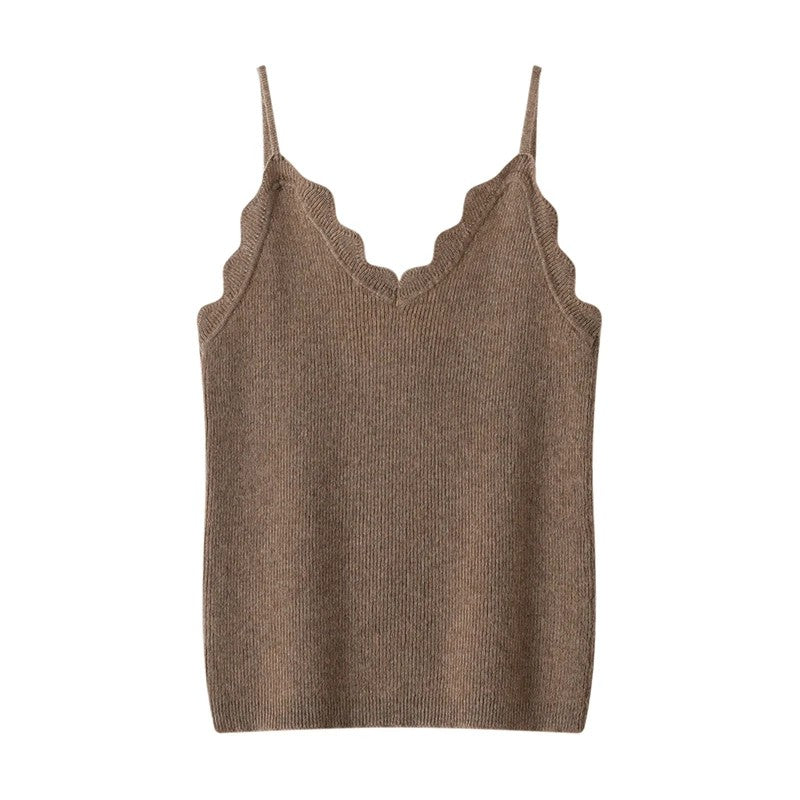 Trento V-Neck Cashmere Camisole - Khaki