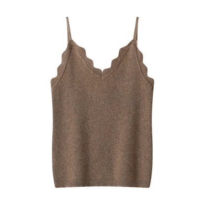 Trento V-Neck Cashmere Camisole - Khaki