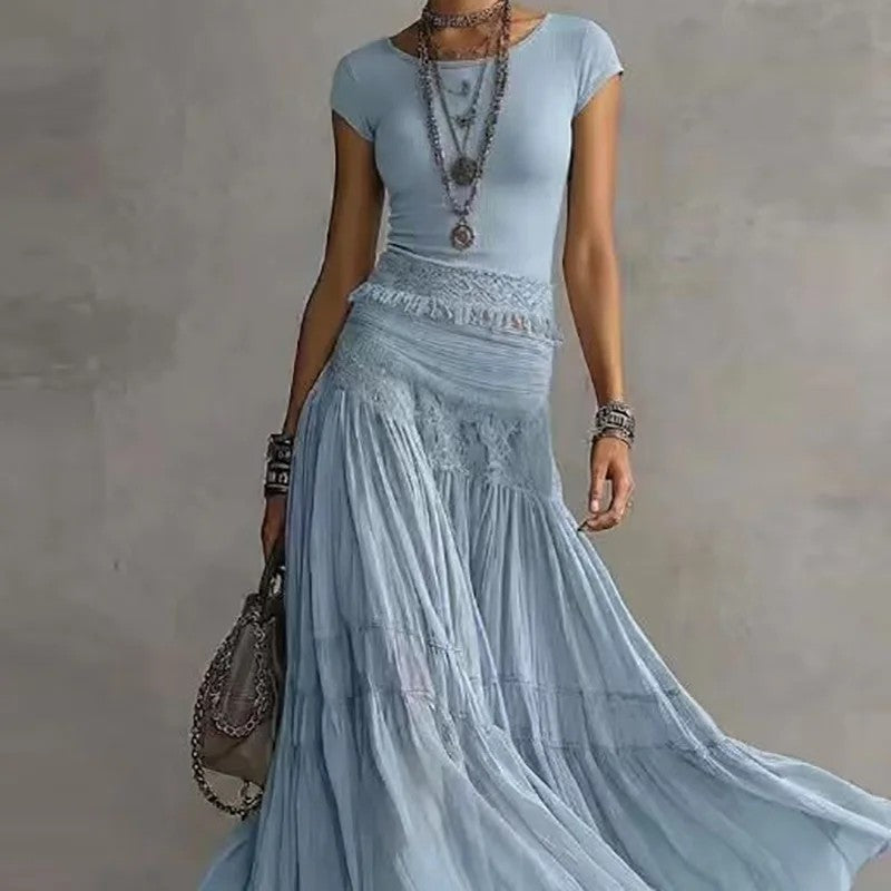 Trieste Lace Maxi Skirt Set - Sky Blue