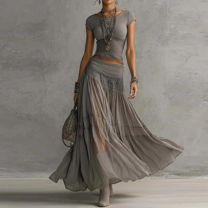 Trieste Lace Maxi Skirt Set - Slate