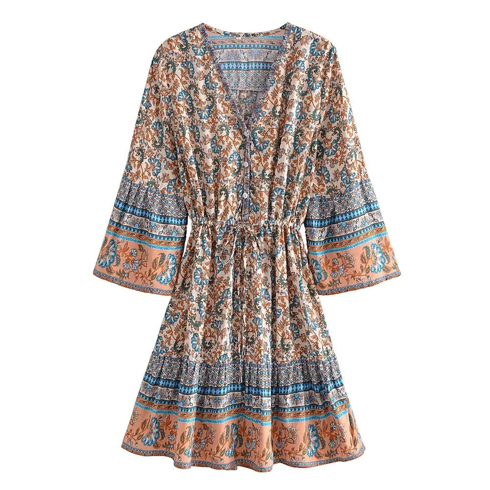 Trogir Rayon Floral Mini Dress - Dune Floral