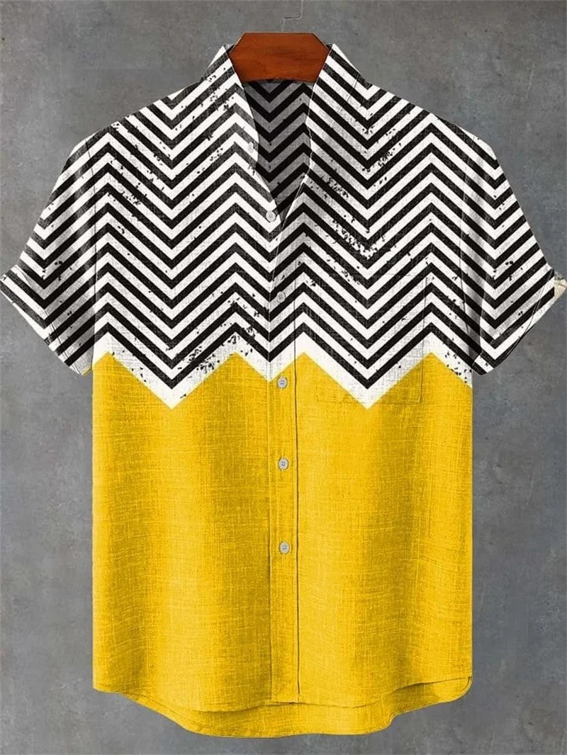 Valais Linen Short Sleeve Shirt - Chevron Yellow