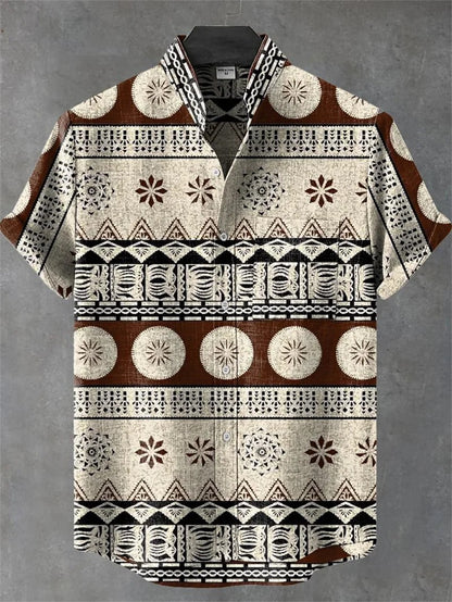 Valais Linen Short Sleeve Shirt - Earthen Medallion