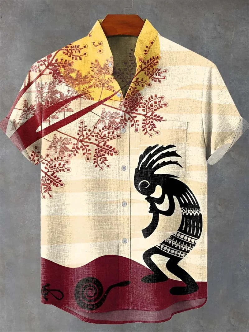 Valais Linen Short Sleeve Shirt - Kokopelli Scene