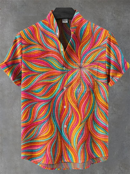 Valais Linen Short Sleeve Shirt - Vibrant Swirl