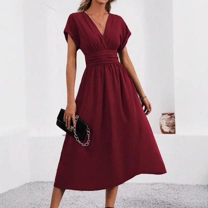 Valais Pleated Batwing Dress - Burgundy