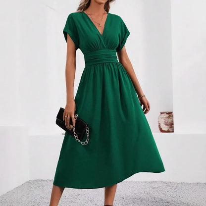 Valais Pleated Batwing Dress - Forest Green