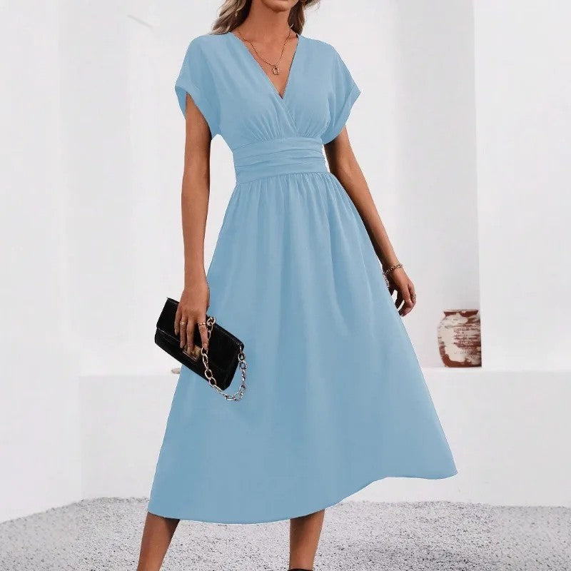 Valais Pleated Batwing Dress - Sky Blue