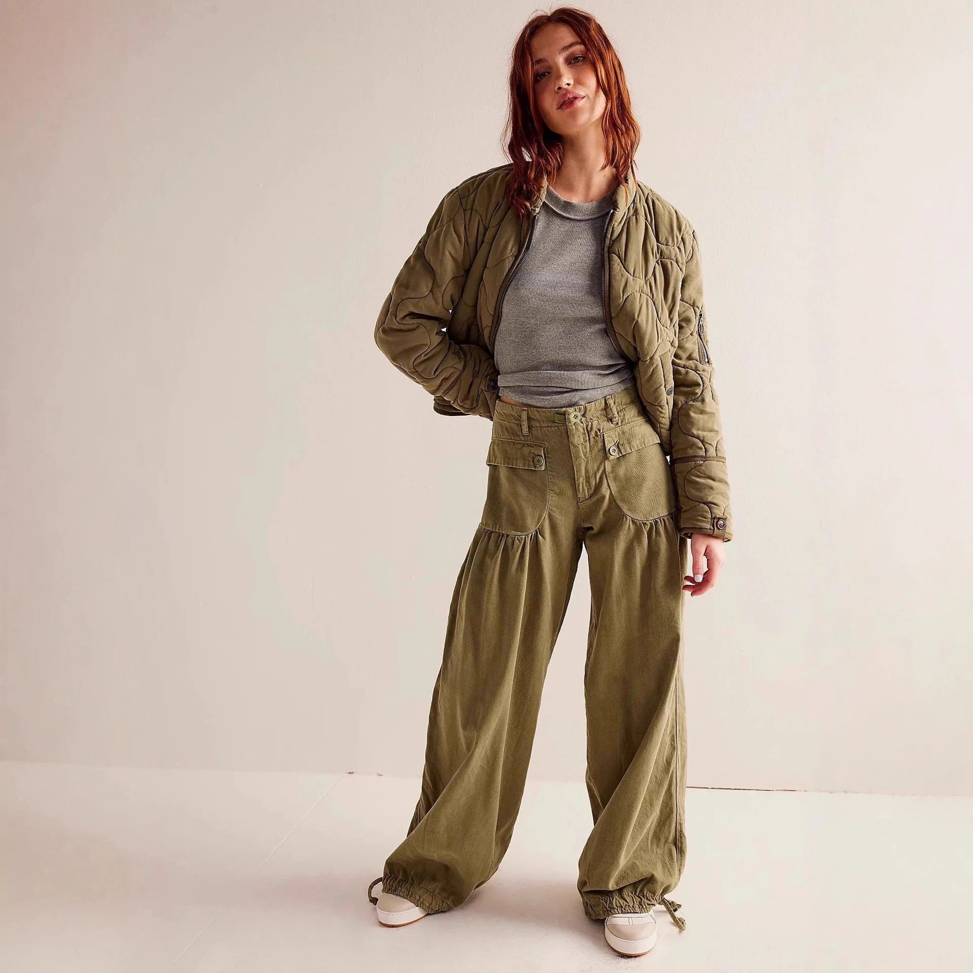 Valais Wide Leg Jeans - Olive Green