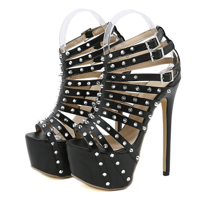 Valencio Studded Platform Heels - Obsidian