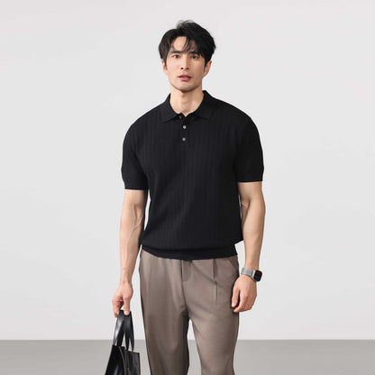Valen Ribbed Knit Polo - Black