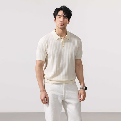 Valen Ribbed Knit Polo - Ecru