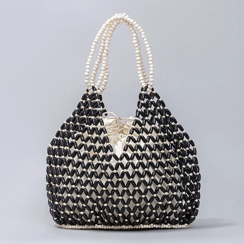 Valenza Woven Beaded Handbag - Black