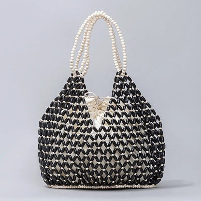 Valenza Woven Beaded Handbag - Black