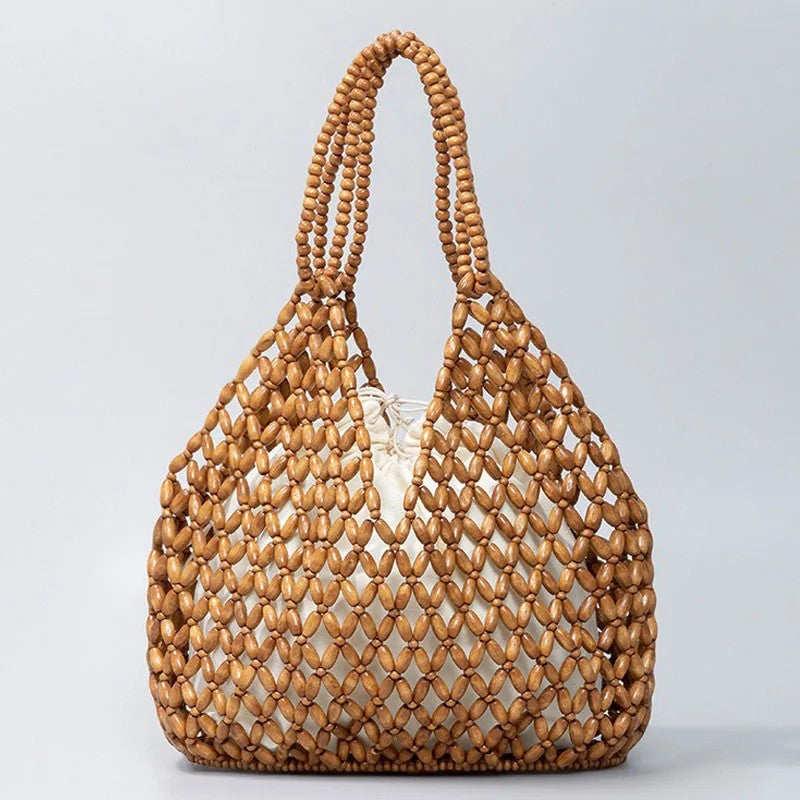 Valenza Woven Beaded Handbag - Brown