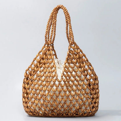 Valenza Woven Beaded Handbag - Brown