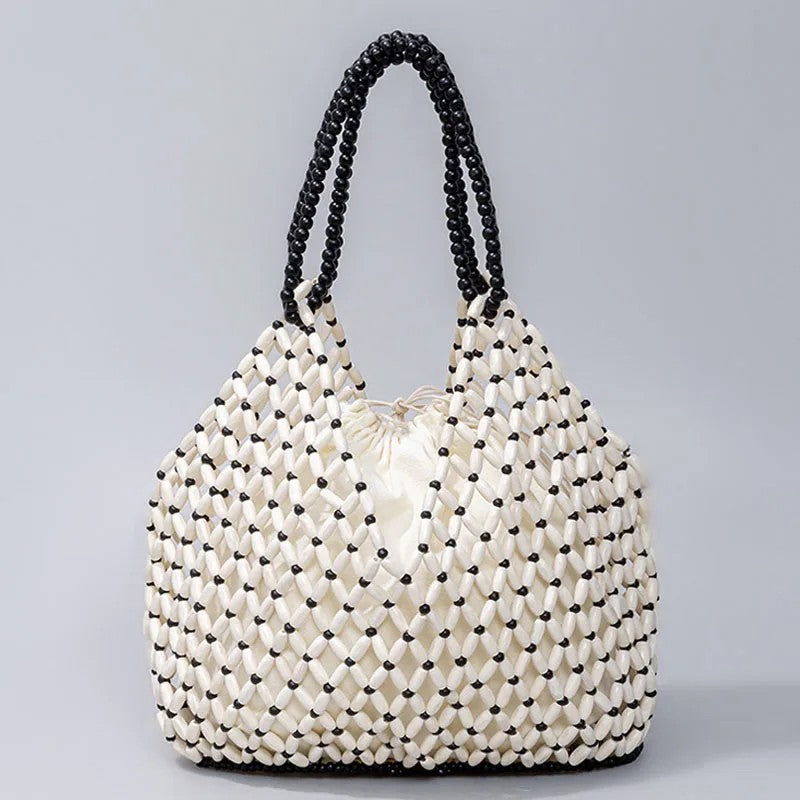 Valenza Woven Beaded Handbag - White