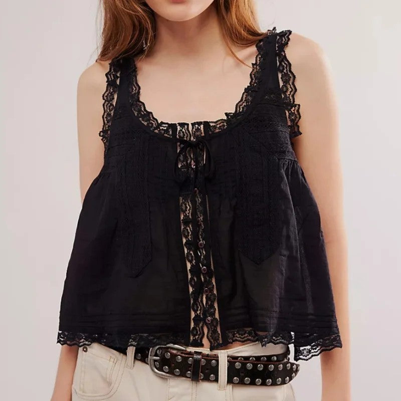 Valette Floral Lace Cami Top - Black