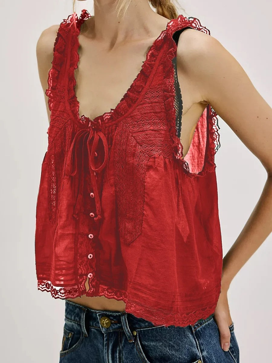 Valette Floral Lace Cami Top - Burgundy