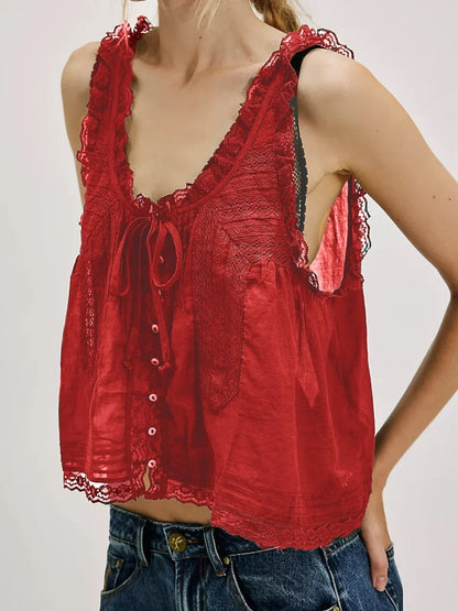 Valette Floral Lace Cami Top - Burgundy