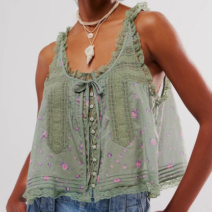 Valette Floral Lace Cami Top - Forest Green