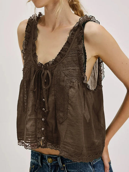 Valette Floral Lace Cami Top - Mocha