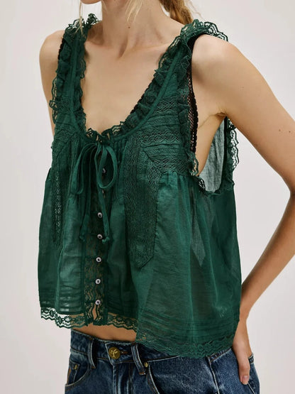 Valette Floral Lace Cami Top - Olive