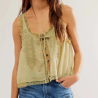 Valette Floral Lace Cami Top - Sage Green