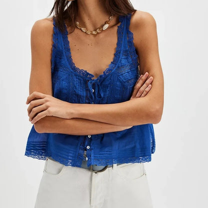 Valette Floral Lace Cami Top - Soft Blue