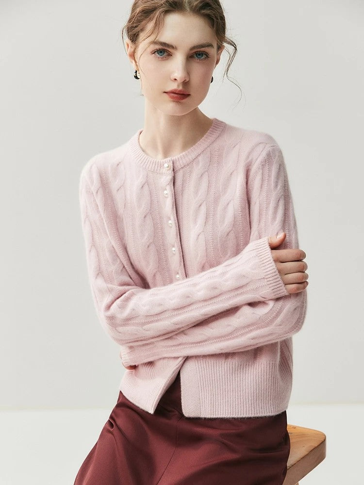 Valmont Cashmere Cable Cardigan - Blush Pink