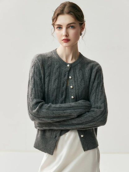 Valmont Cashmere Cable Cardigan - Charcoal