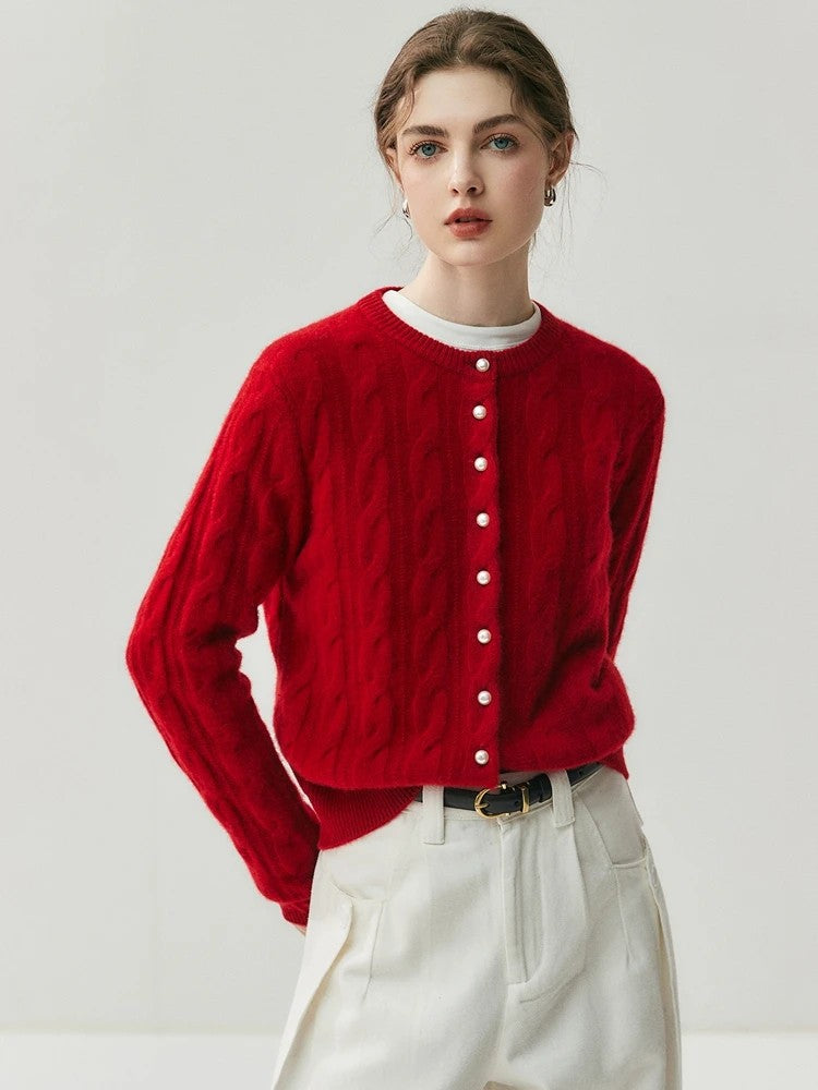 Valmont Cashmere Cable Cardigan - Crimson