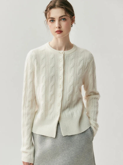 Valmont Cashmere Cable Cardigan - Ivory