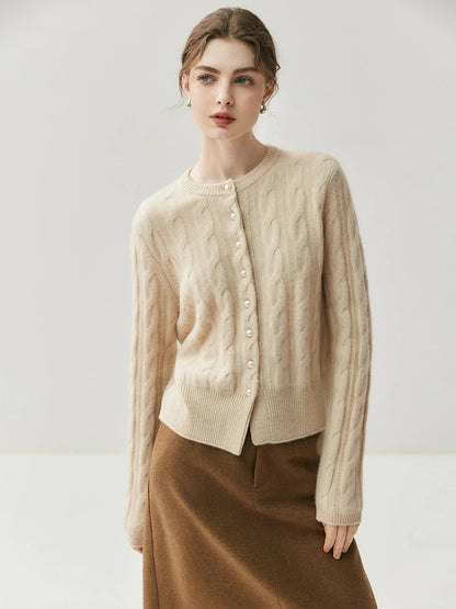 Valmont Cashmere Cable Cardigan - Sand