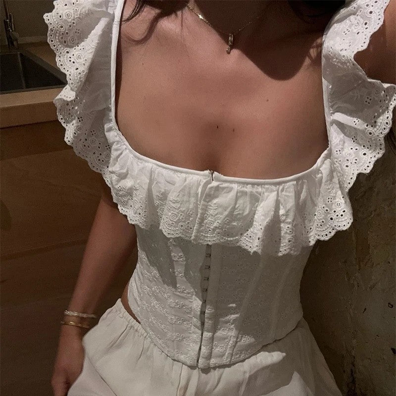 Valois Eyelet Corset Top - Crisp White