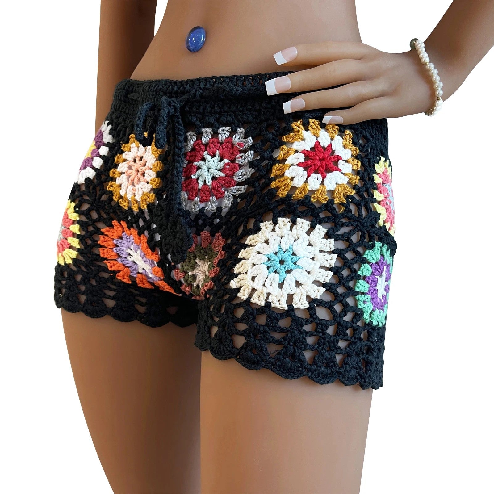 Varese Knit Crochet Shorts - Black