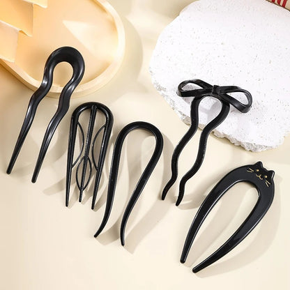Varese Tortoiseshell Acetate Hair Fork - 5PCS black