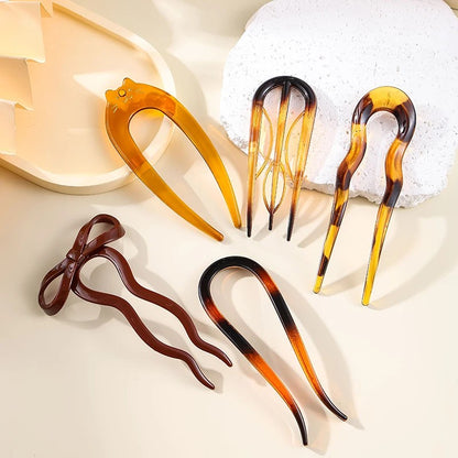 Varese Tortoiseshell Acetate Hair Fork - 5PCS brown