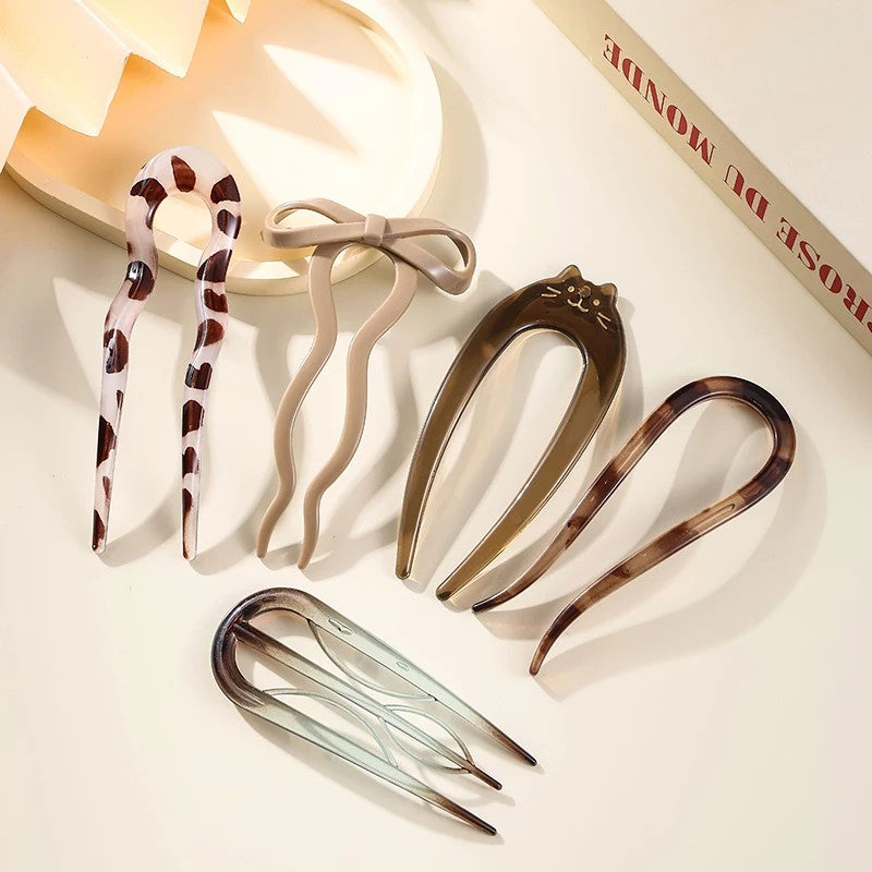 Varese Tortoiseshell Acetate Hair Fork - 5PCS grey