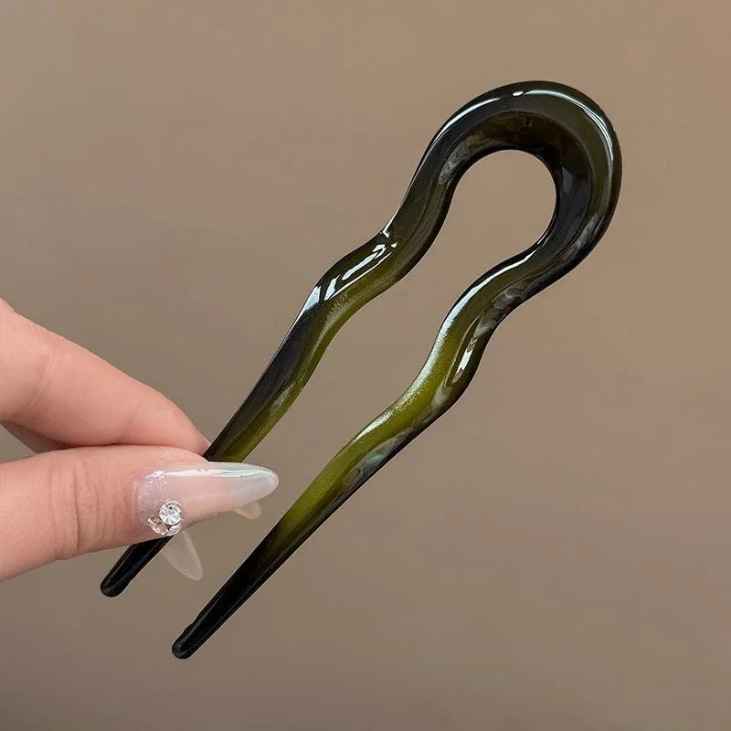 Varese Tortoiseshell Acetate Hair Fork - Emerald Green