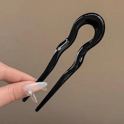 Varese Tortoiseshell Acetate Hair Fork - Onyx Black