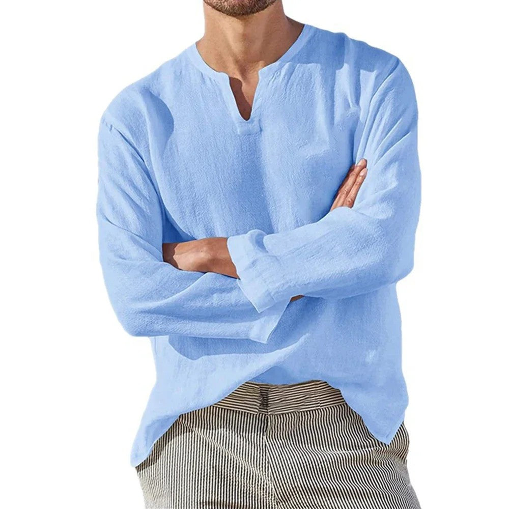 Varenna Cotton Linen Shirt - Sky Blue