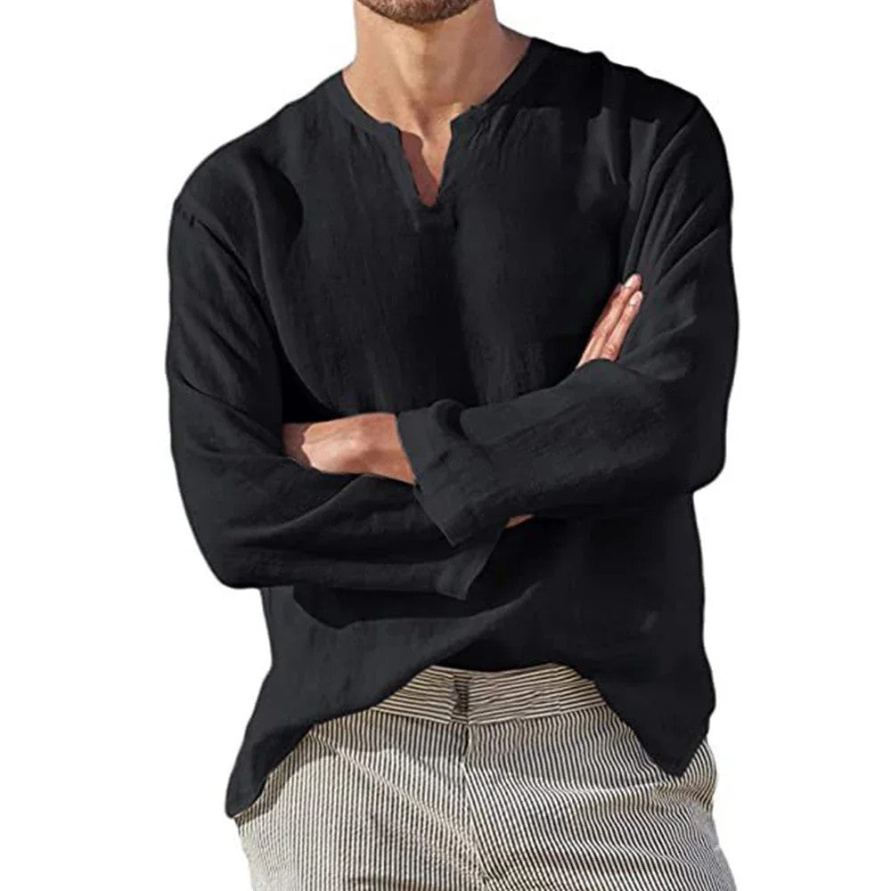 Varenna Cotton Linen Shirt - Onyx Black