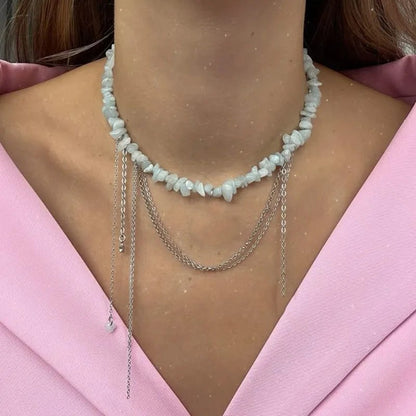 Varenna Layered Stone Choker - Aqua Chip Stone